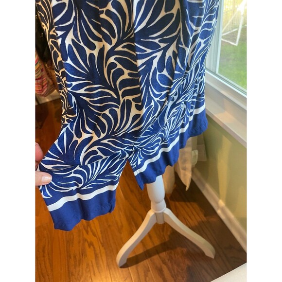 H & M Womens Midi Dress Small Short Sleeves V Neck Beachy Coastal Blue White - Picture 6 of 9